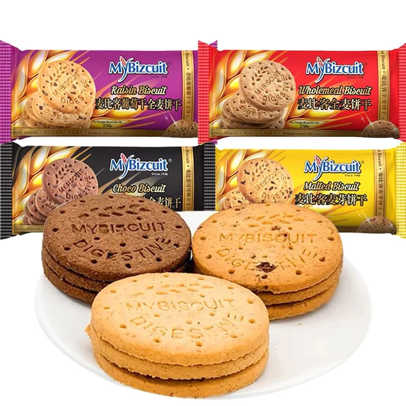 【到手5袋 口味随机】马来西亚进口麦比客全麦饼干250g*5袋装