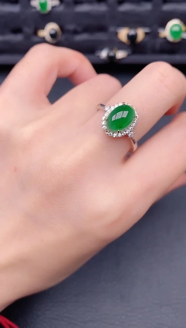 银S925镶嵌戒指翡翠天然a货翡翠230