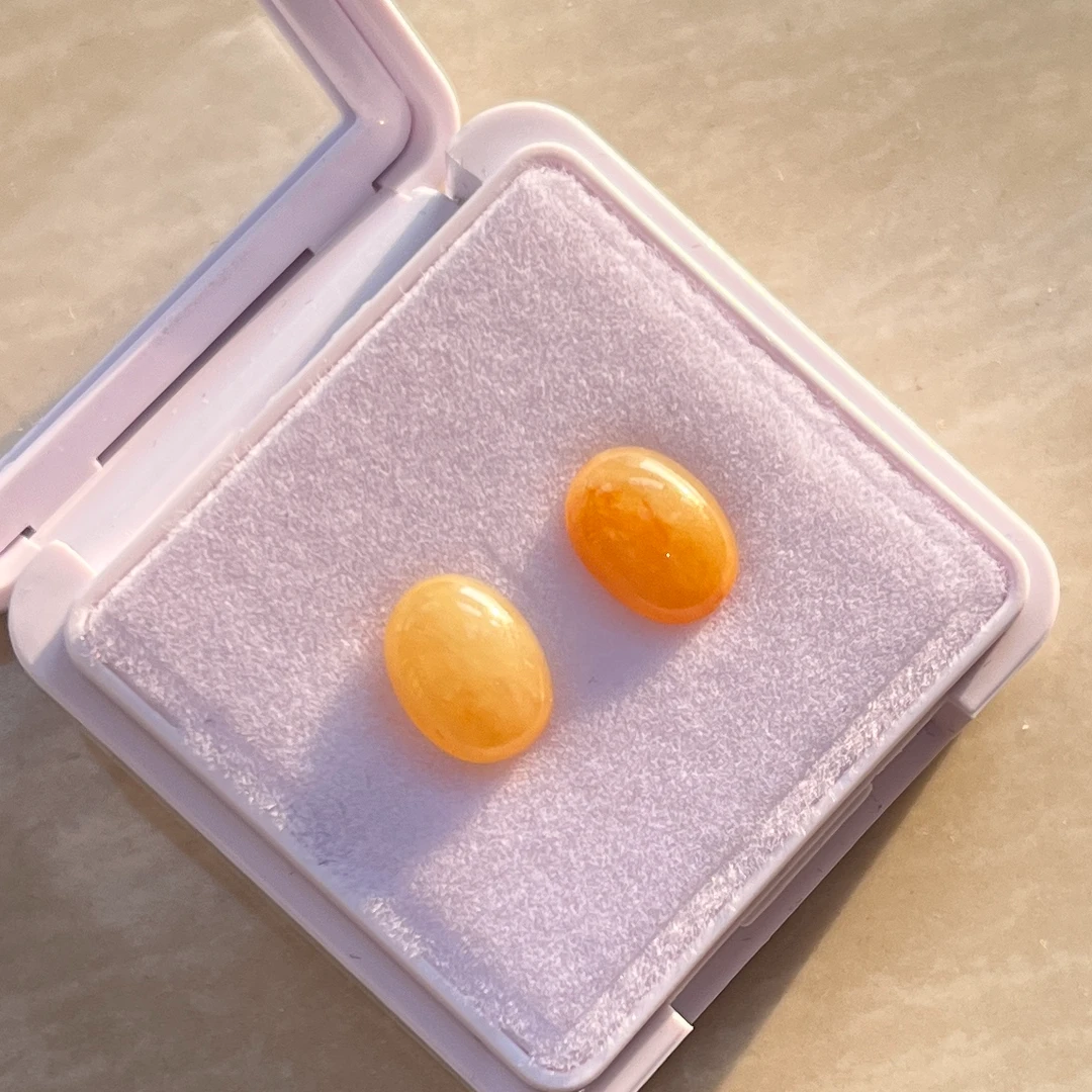  天然翡翠A货 黄翡裸石小精品蛋面一对02