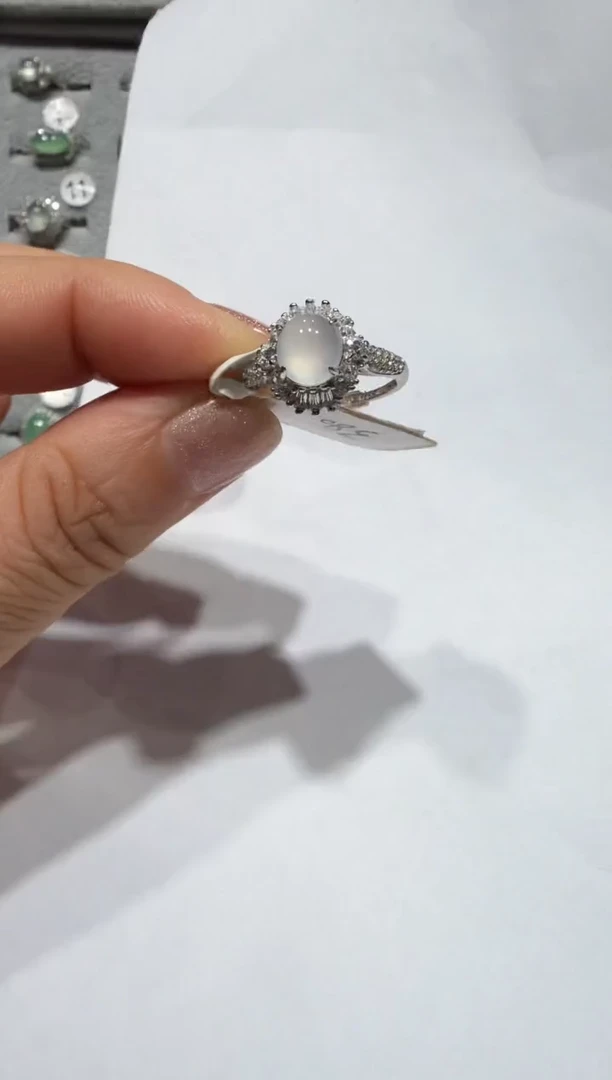 银S925镶嵌戒指翡翠缅甸A货翡翠戒指