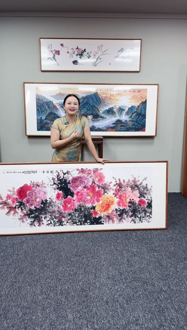 国画花开富贵210*80手绘作品