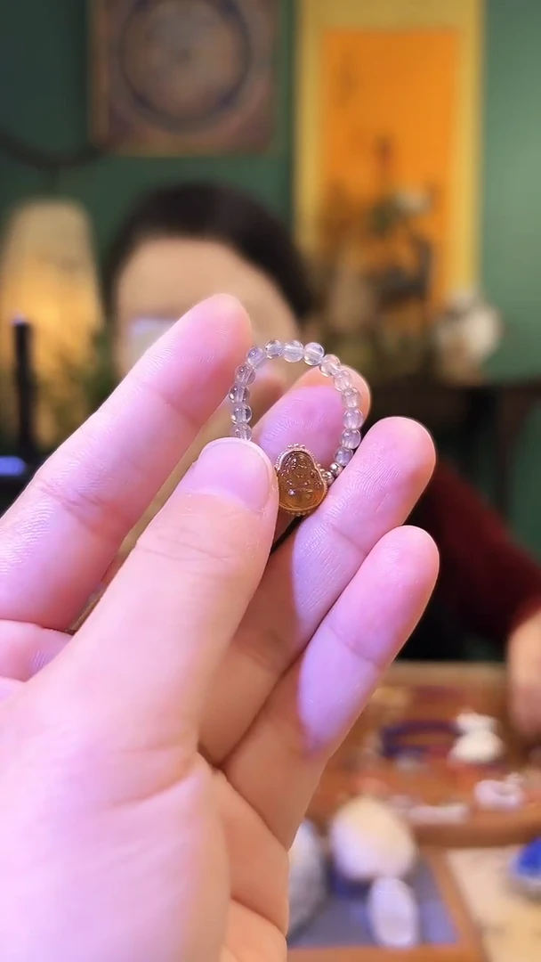 【闪购商品】拉长石戒指银S925镶嵌月光石血珀佛公戒指