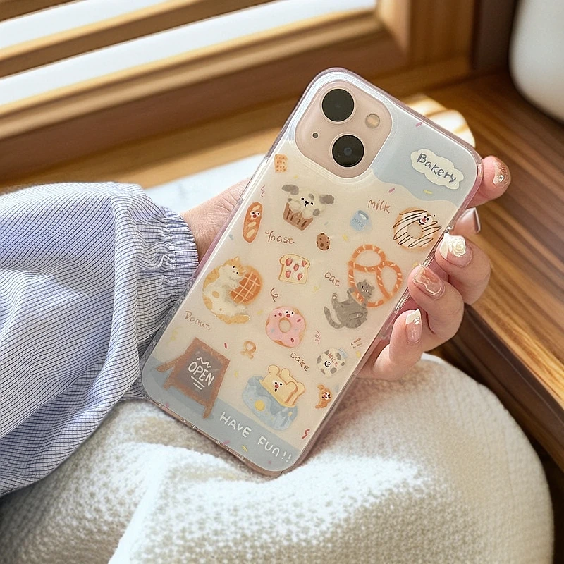 可爱卡通动物面包甜点毛绒支架适用苹果16ProMax151413手机壳防摔