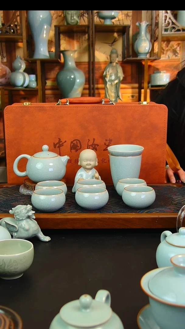瓷片冰花釉西施壶套装
