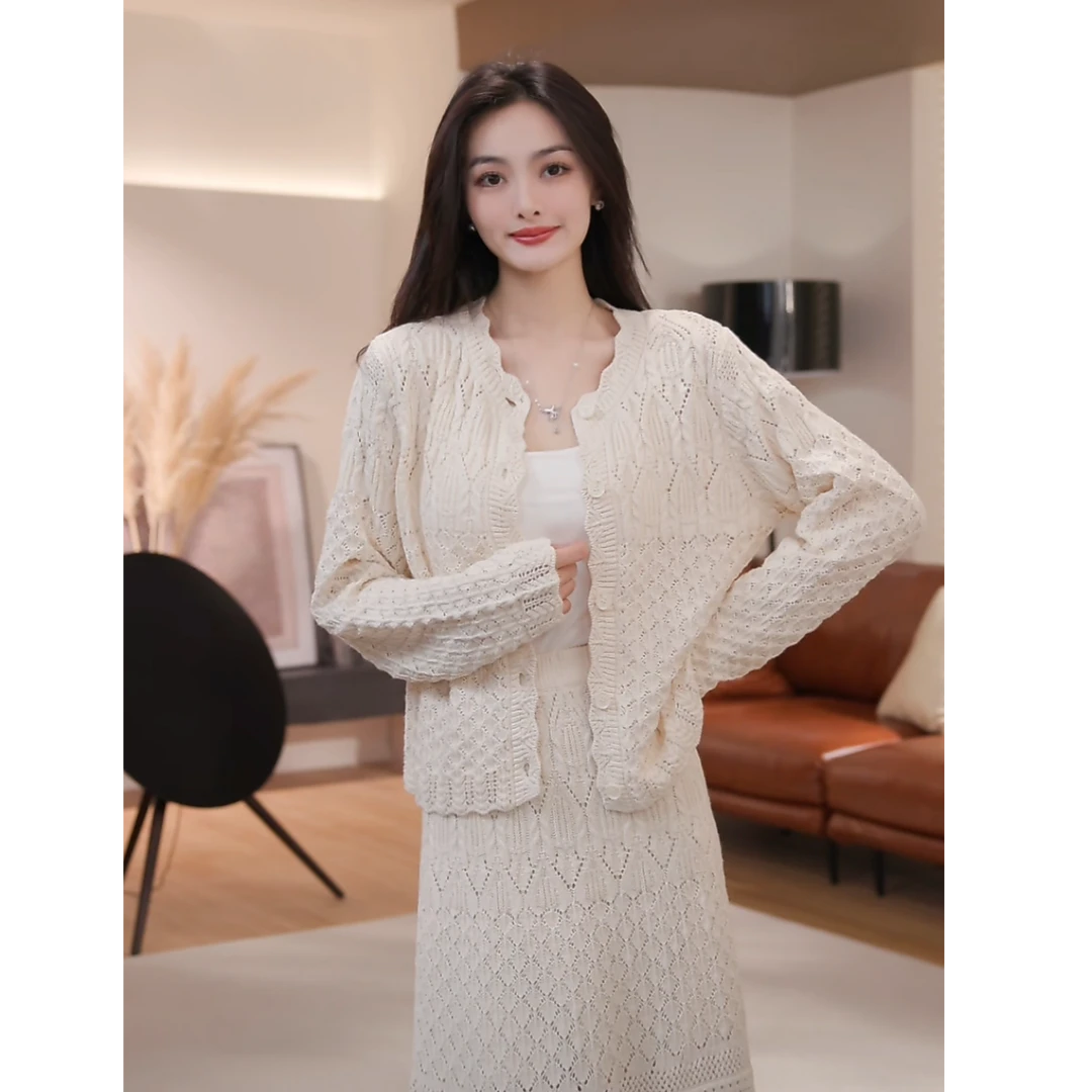 【贝贝】2025年春夏新款气质小香风百搭蕾丝边开衫长袖T恤BL-4110