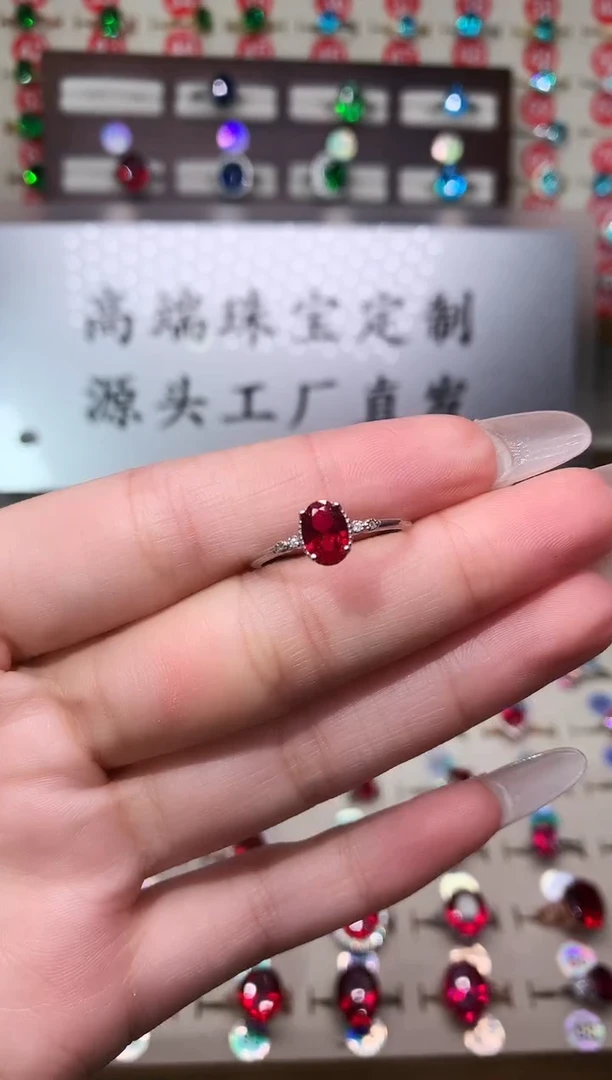 银S925镶嵌戒指红宝石5*7 酒红 银托