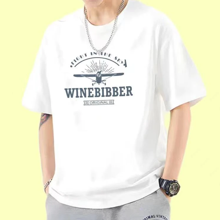 2024男士夏季复古港风小飞机纯棉短袖T恤时尚简约宽松圆领半袖ins