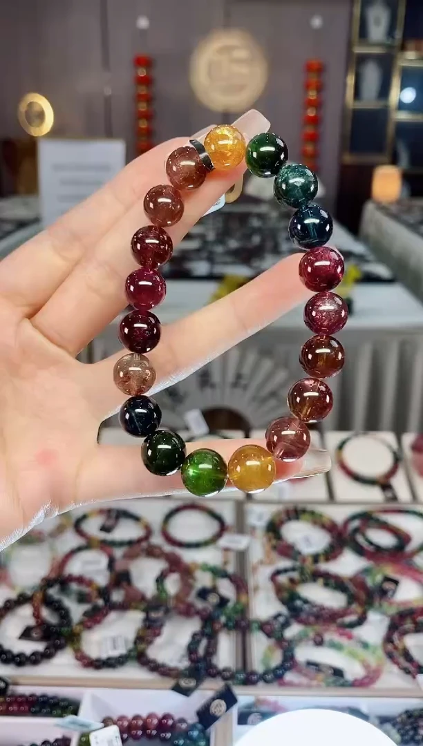 老矿碧玺色标彩虹透体单圈手串10mm+未镶嵌碧玺dan多样性发货一条