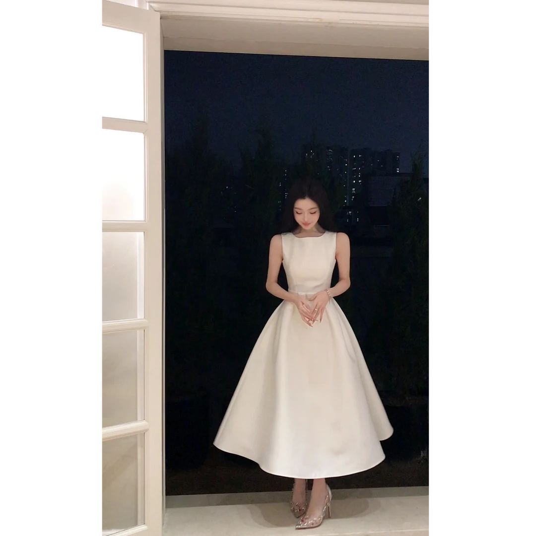 【缪斯女神】法式收腰复古赫本裙无袖背心裙高级设计感中长连衣裙