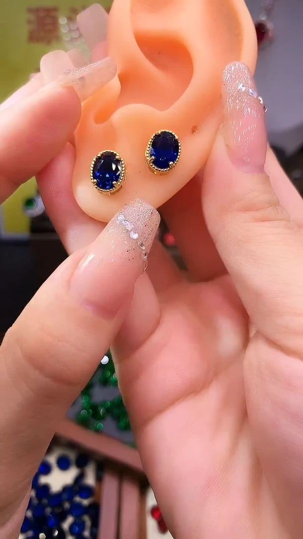 耳饰蓝宝石银S925镶嵌.........