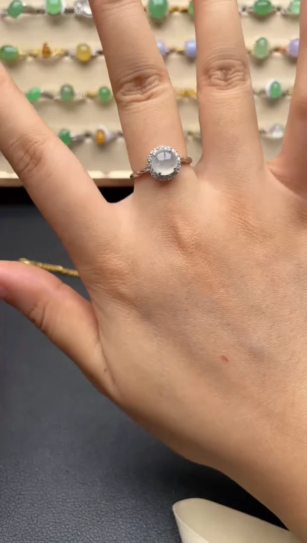 银S925镶嵌戒指翡翠一物一证一礼盒