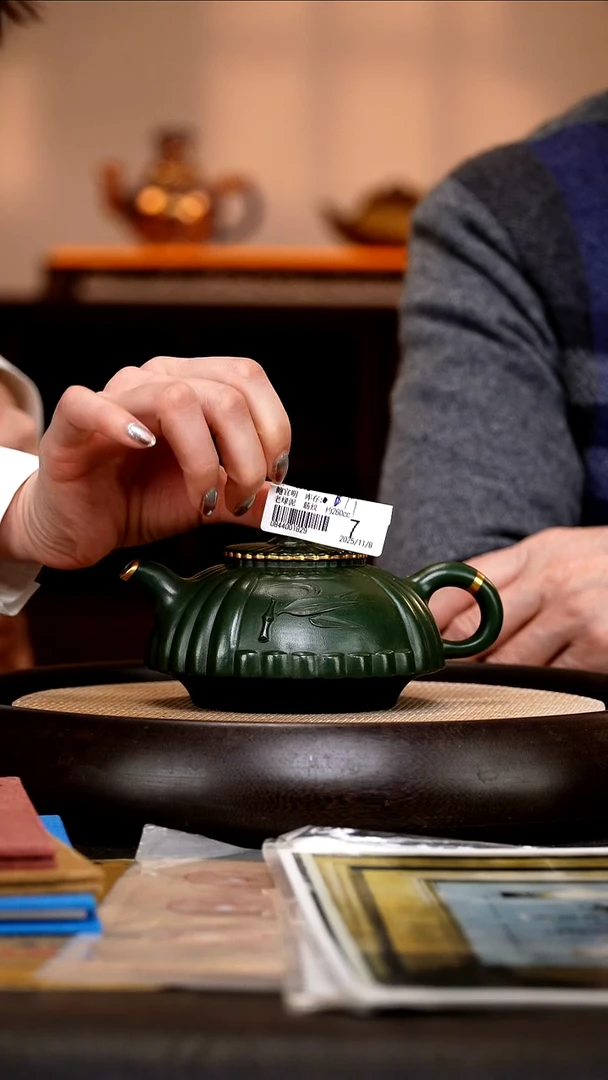 茶壶紫砂BYM17 竹周盘   老绿泥  260cc