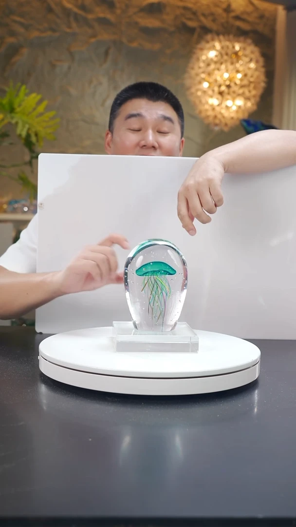 琉璃宝石蓝色水母摆件+带底座