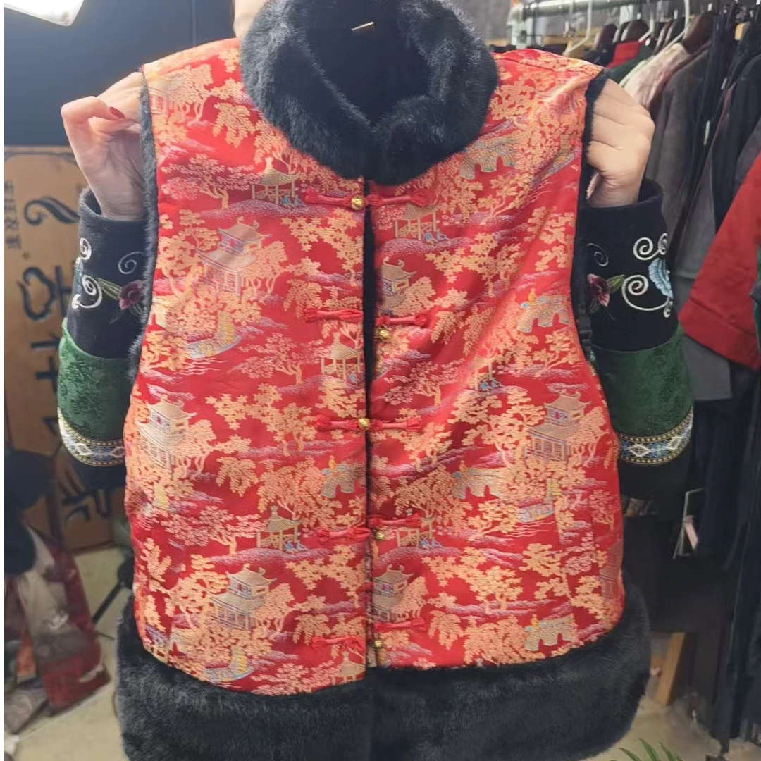 （双面穿冬季马甲）新中式高端显瘦保暖上衣国风红色马夹女