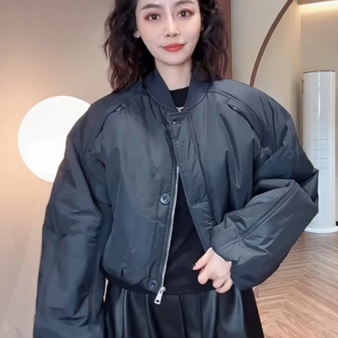 欧货小个子气质长袖加厚夹棉短外套女秋冬新款高级感保暖立领棉衣