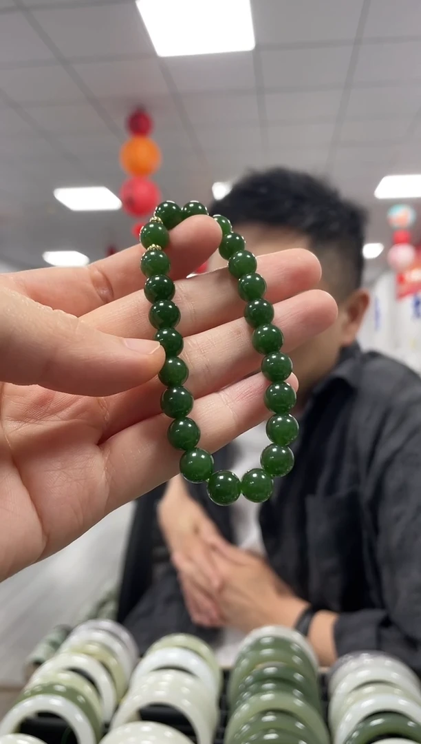 手链未镶嵌和田玉高品碧玉菠菜绿卡8手串一条