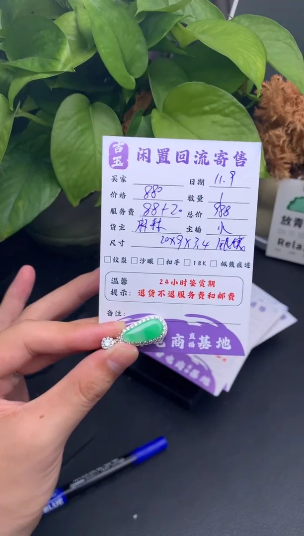 颈饰银S925镶嵌翡翠挂件