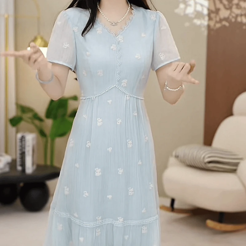 2025夏季新款高端时尚气质国风优雅收腰显瘦洋气减龄中长款连衣裙