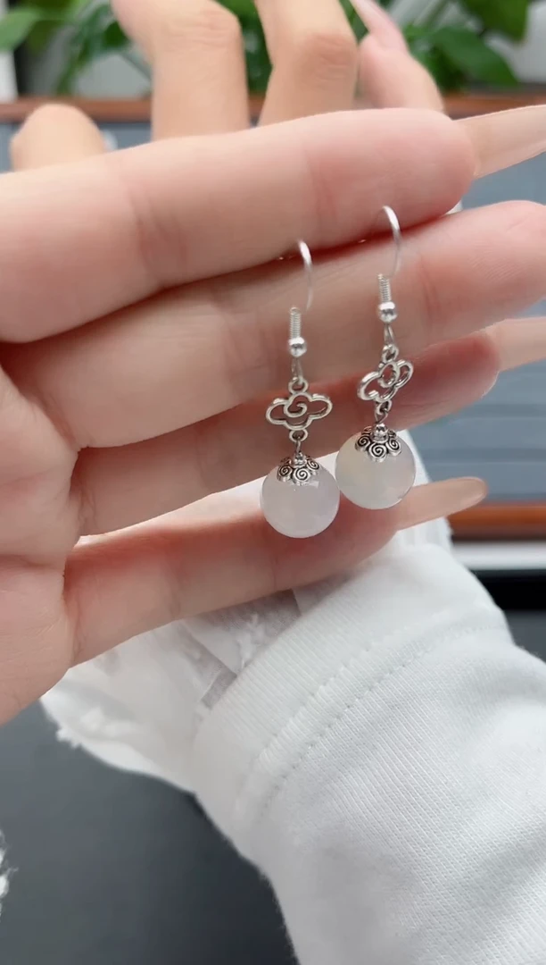 【闪购商品】玛瑙/玉髓耳饰银S925镶嵌630