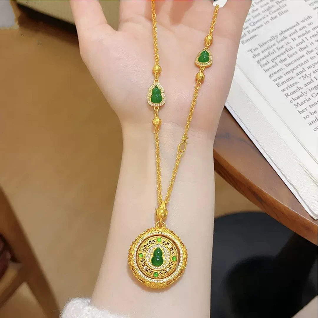 新中式花丝平安扣葫芦罗盘吊坠项链可旋转挂坠国风