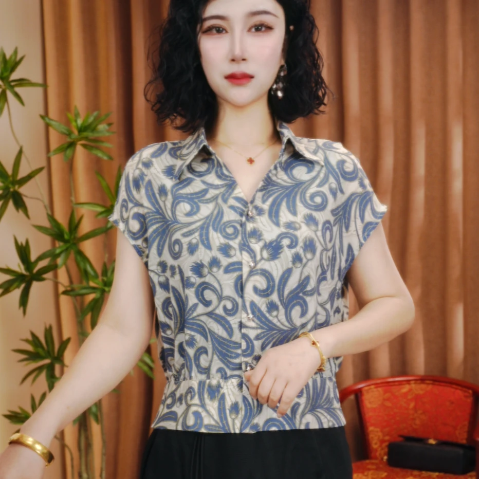 夏季新款翻领短袖显瘦修身时尚百搭小衫洋气上衣