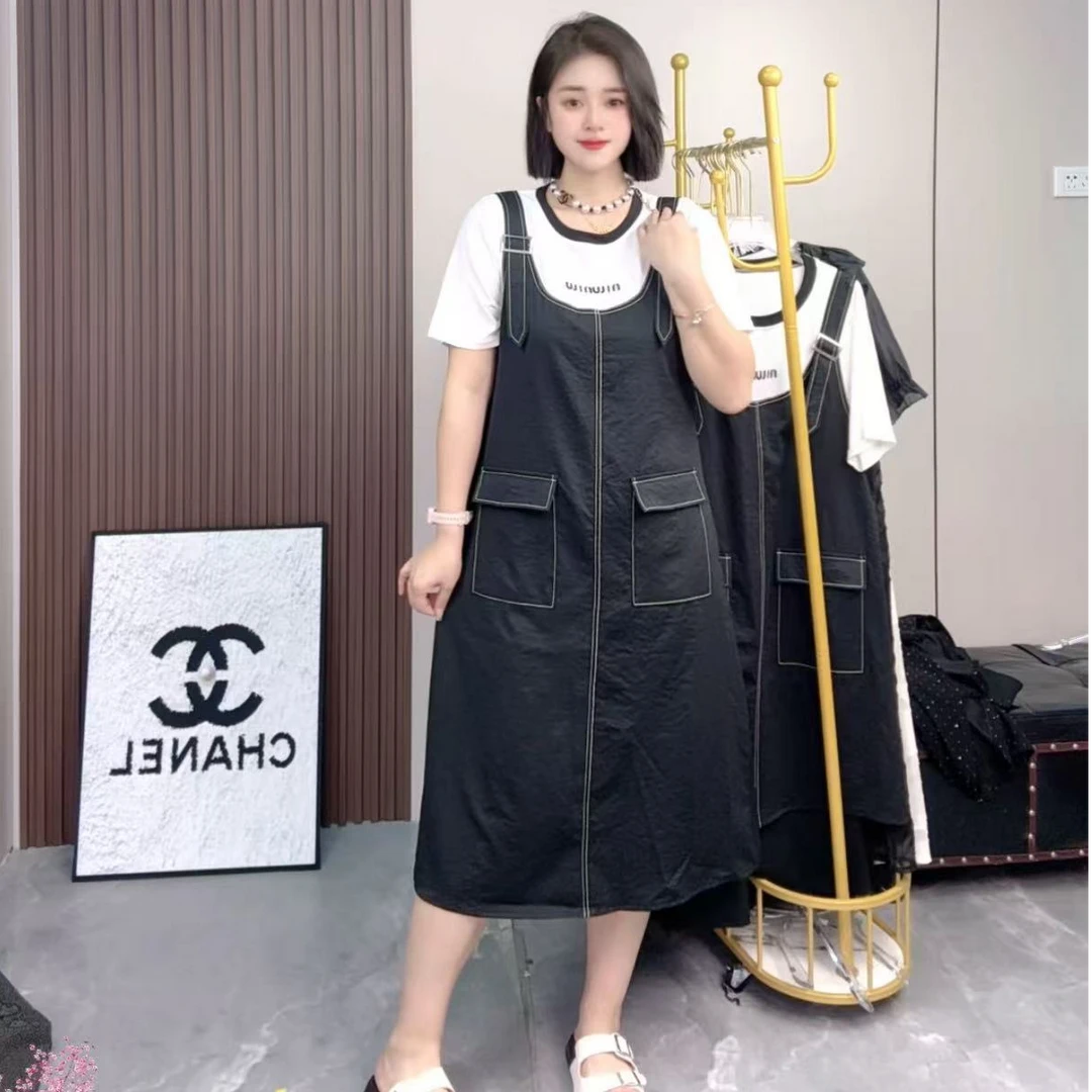 X型夏季成人中腰韩版大码连衣裙百搭A字裙宽松腰中长裙常规