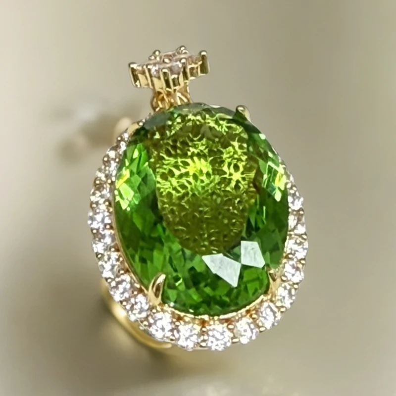 绿吊坠椭圆橄榄绿色黄托单圈款——————高