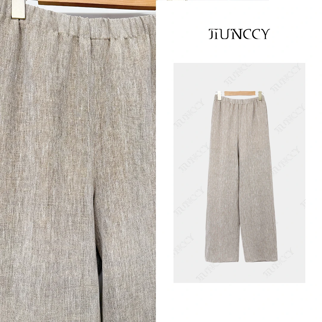 JIUNCCY【玲珑】高定强捻亚麻纹理感简约休闲宽松直筒长裤 52YCK042