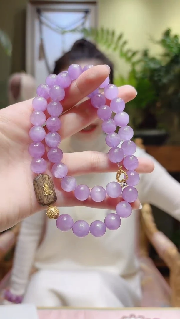 【闪购商品】锂辉石项链18K金镶嵌五条珠佛印紫锂辉项链10.9