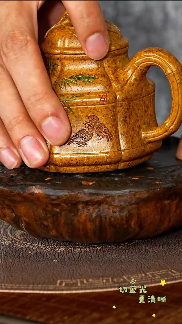 茶壶紫砂宜兴紫砂ZCP 段泥柴烧 六方竹鼎190cc