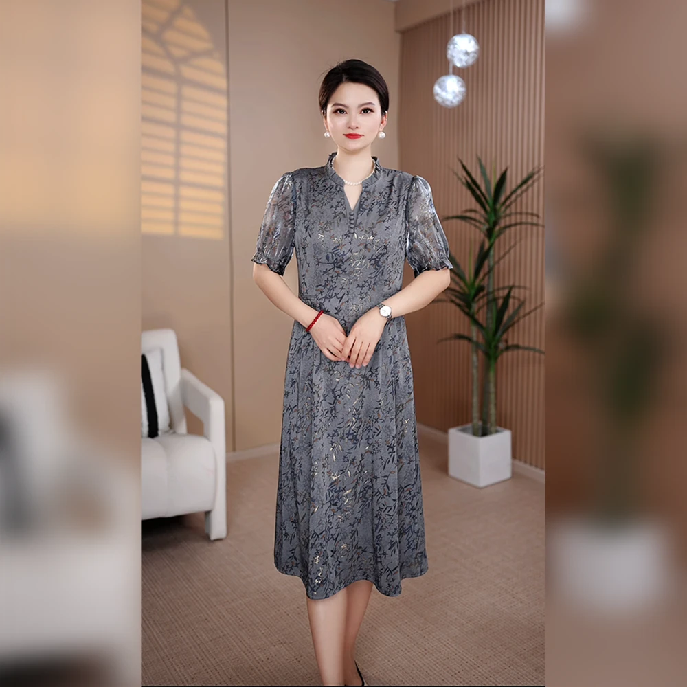 时尚洋气轻奢印花连衣裙女2025夏季新款宽松休闲大气减龄显瘦裙子