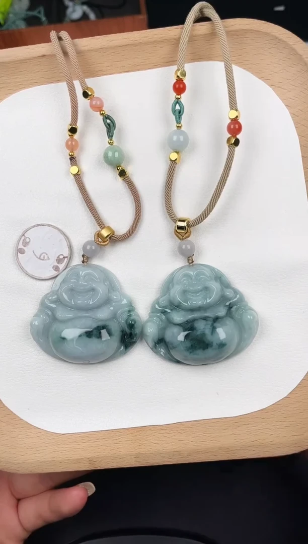 颈饰未镶嵌翡翠LC035蓝绿飘花中大佛+送同款绳子多样性发其一