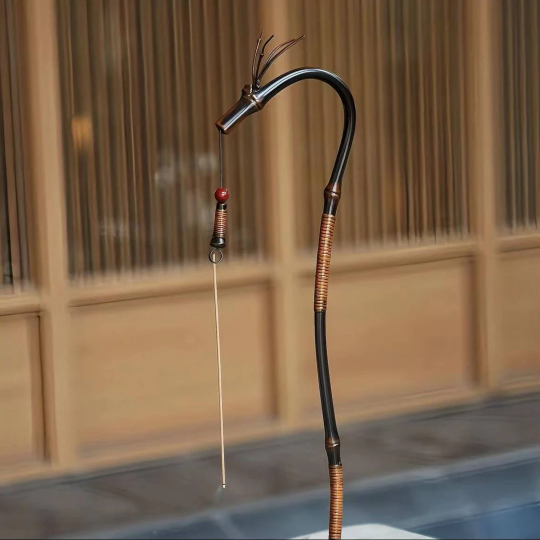 【大漆龙头挂香架竹】龙挂香架手工竹制倒挂香座插香炉龙挂香架
