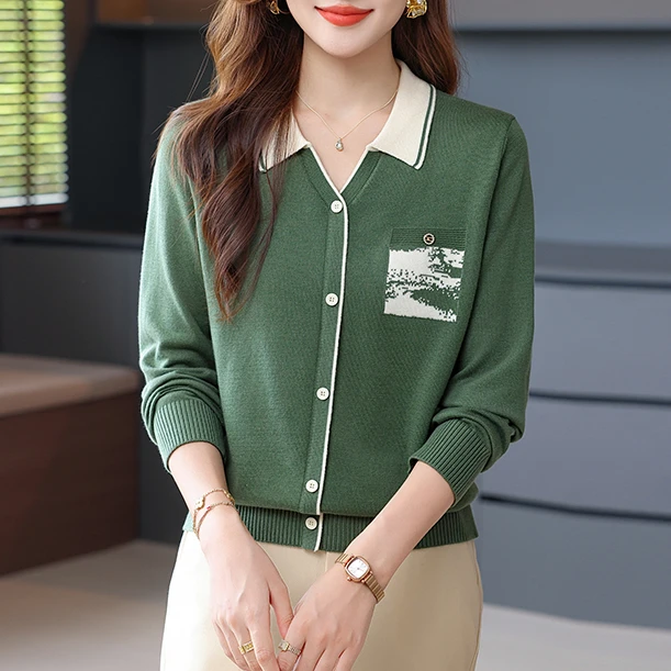 针织毛衣长袖薄款假开衫女装轻职风POLO领小衫百搭毛衣秋季新款