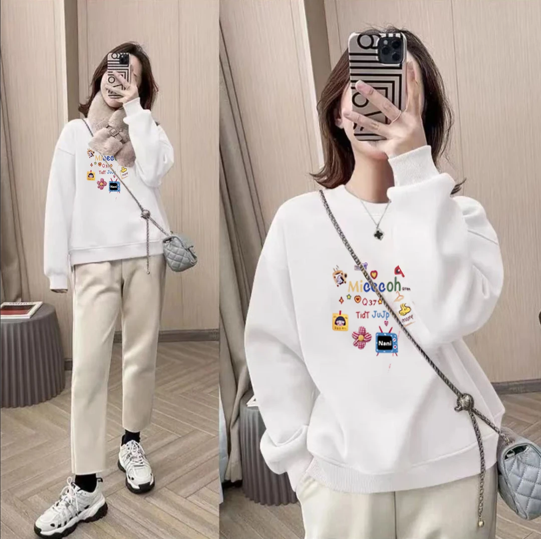 时尚百搭男女情侣款青春设计感情侣INS圆领卫衣-卡通Welcome