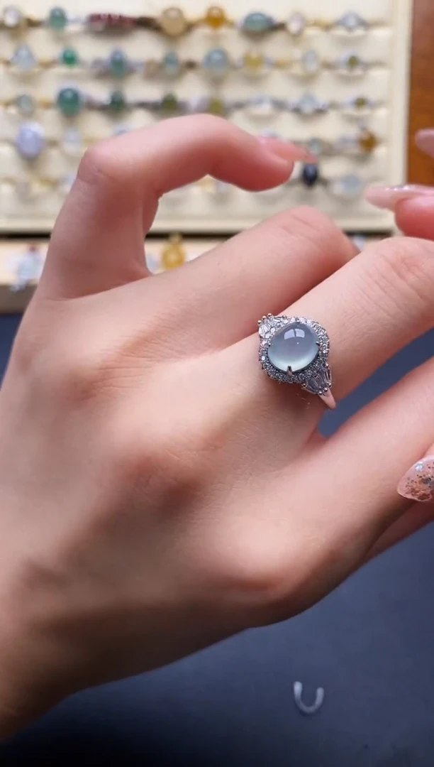 银S925镶嵌戒指翡翠333333+5