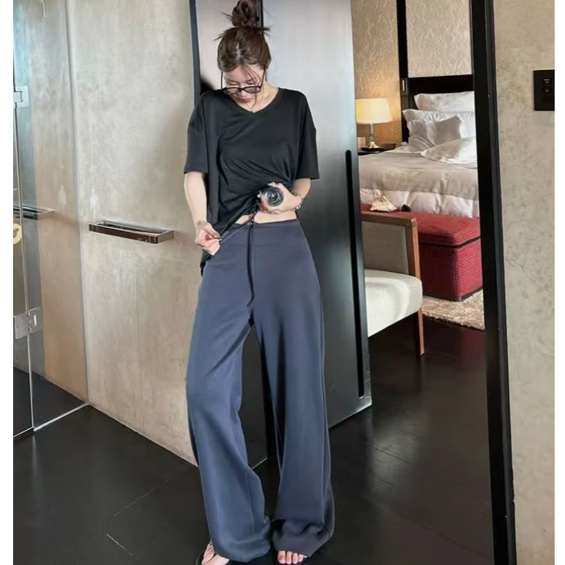 雅赛尔面膜裤凉感垂垂裤慵懒休闲风阔腿裤中低腰遮肉显瘦拖地裤