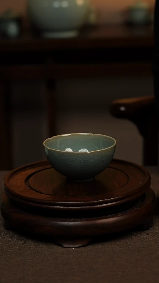 瓷片B***?仿古天蓝釉全手工鸡心杯100ml 一级 不带礼盒