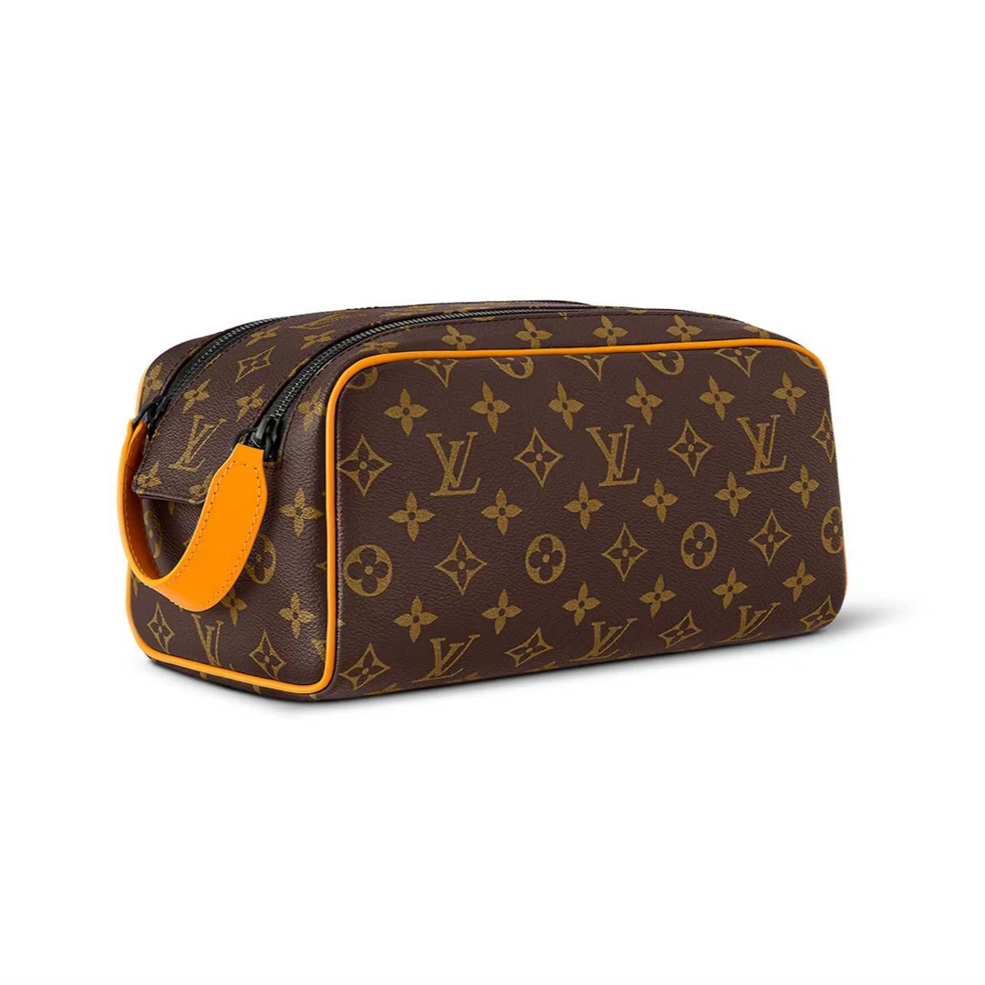 全新未使用 LouisVuitton/路易威登 DoppKit棕老花满印洗漱包橙色