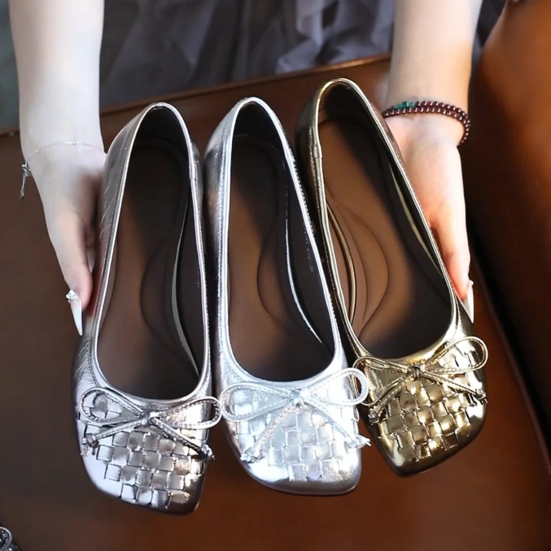 断码真皮少女风法式浅口蝴蝶结方头单鞋皮鞋百搭舒适时尚混搭风