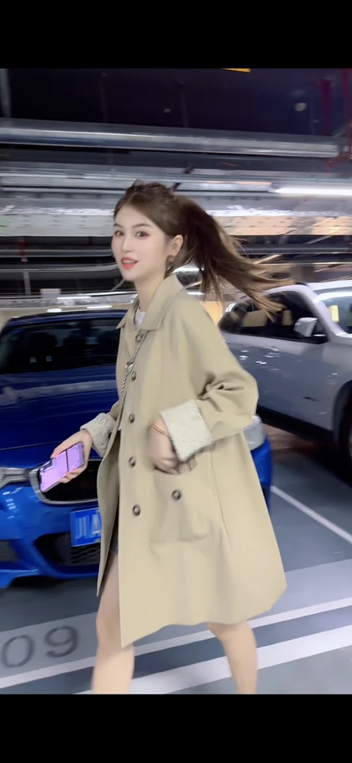 韩系蕾丝拼接风衣外套女2025春秋季新款超好看中长款宽松休闲大衣