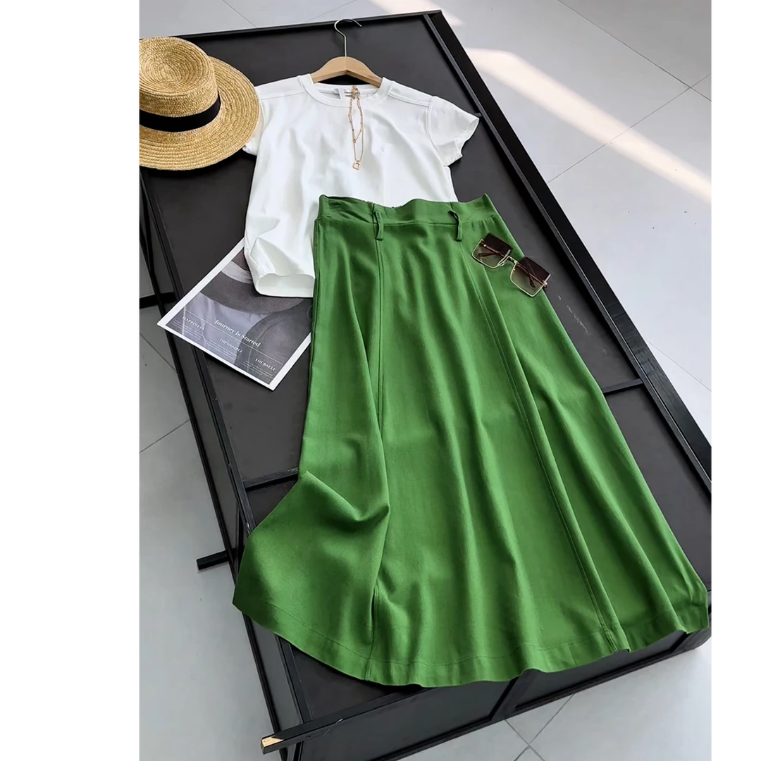 纯色清爽绿色松紧腰半身裙显瘦春夏必备活力绿显白外穿半身裙
