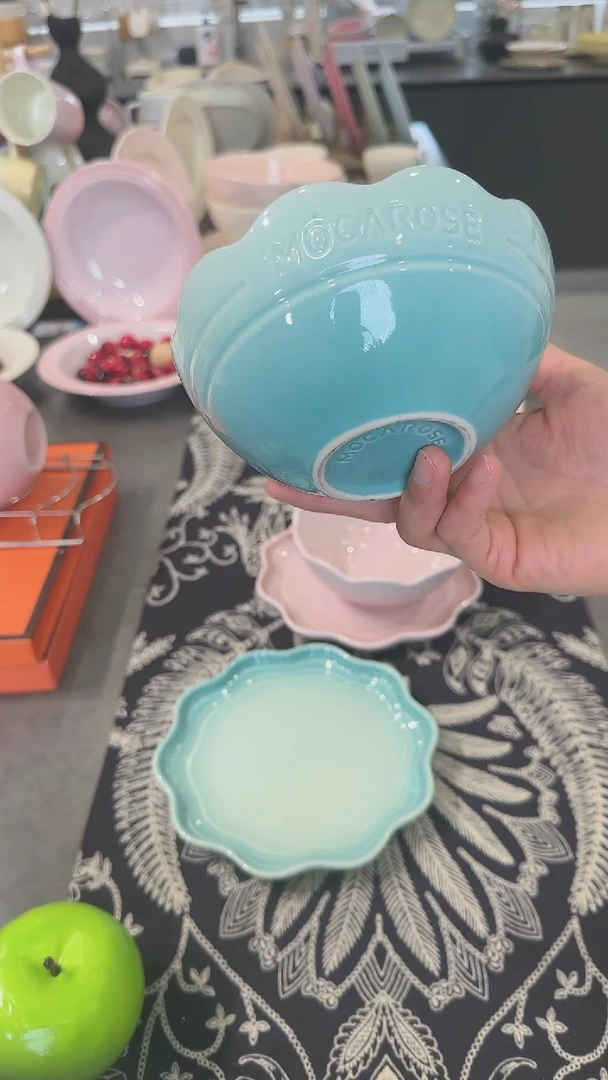 【闪购商品】瓷炻彩花边碗14CM-孔雀青