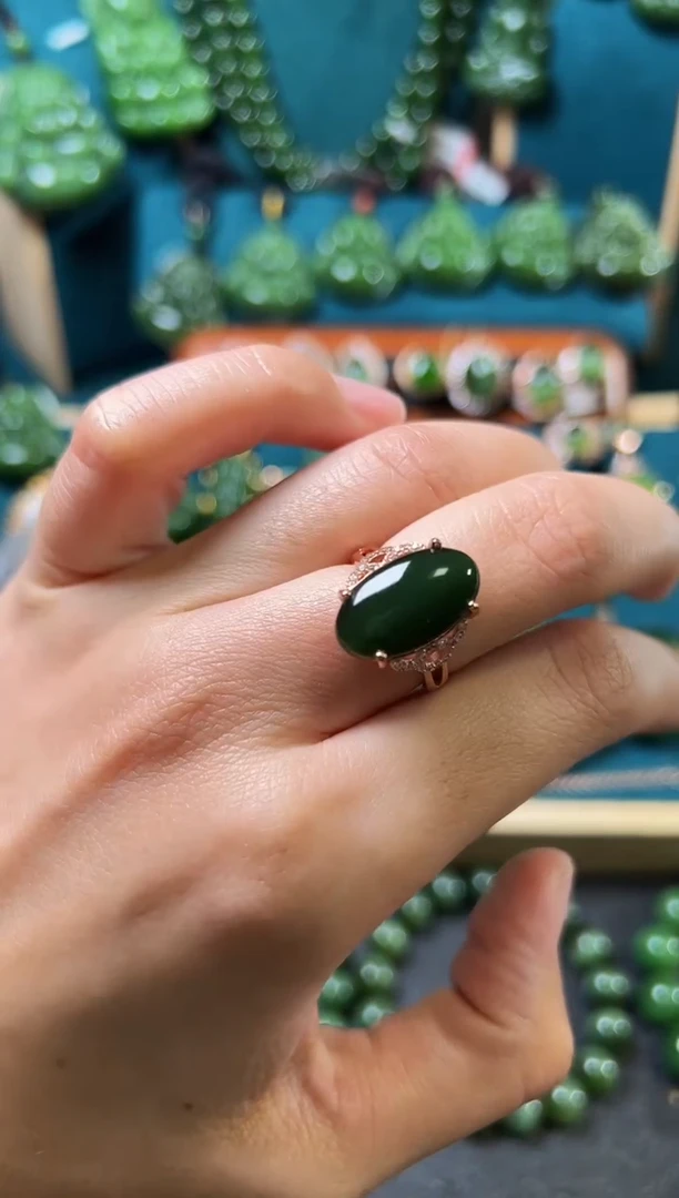 【闪购商品】和田玉（碧玉）戒指银S925镶嵌碧玉