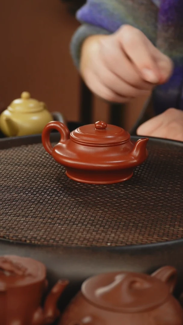 茶壶紫砂虚扁 朱泥