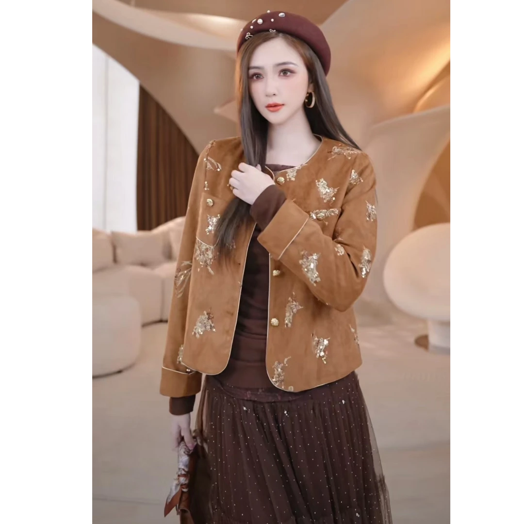 COCO BECCI【鎏金繁花外套】亮片刺绣时尚气质百搭外套CFLJC200052