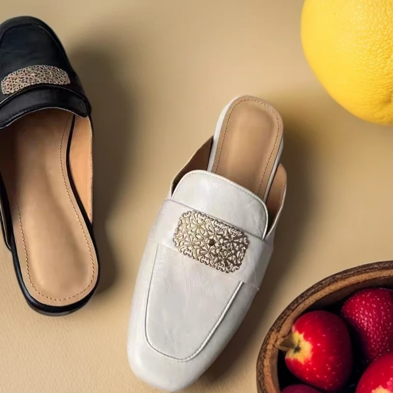 法式复古包头半托女外穿平底懒人拖866-6