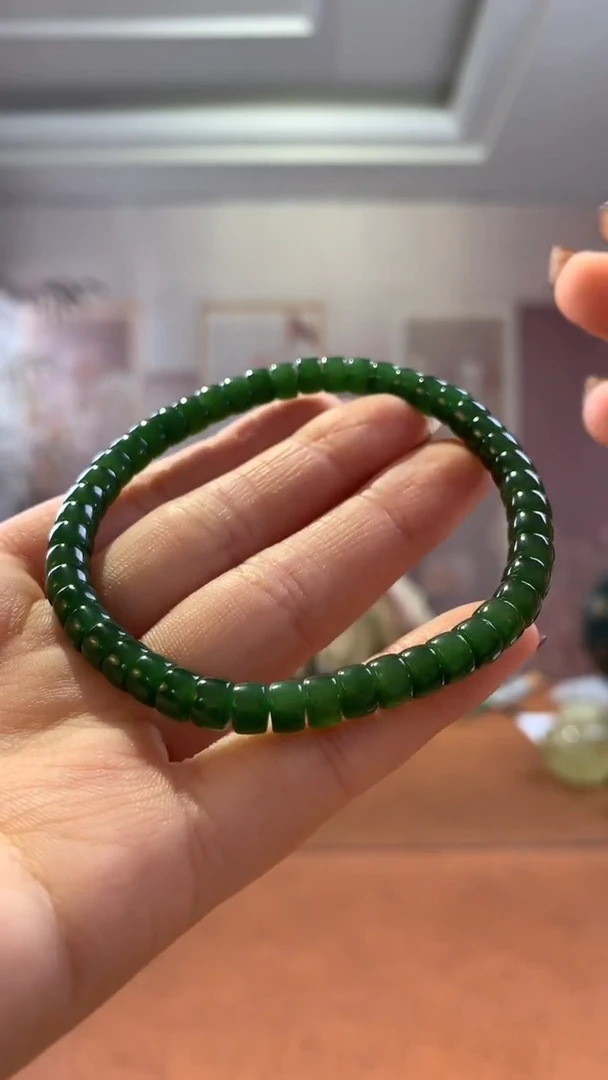 未镶嵌和田玉挂件菠菜绿直切单圈手串