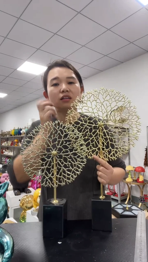 树脂合金发财树一对
