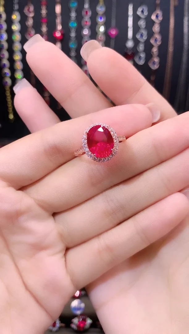 红宝石戒指银S925镶嵌911玫瑰金